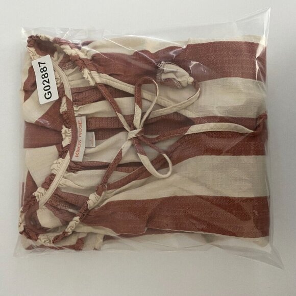 Knox Rose Top Womens L Striped Puff Sleeve Tie Neck Cream Red Cotton Boho - Picture 10 of 10